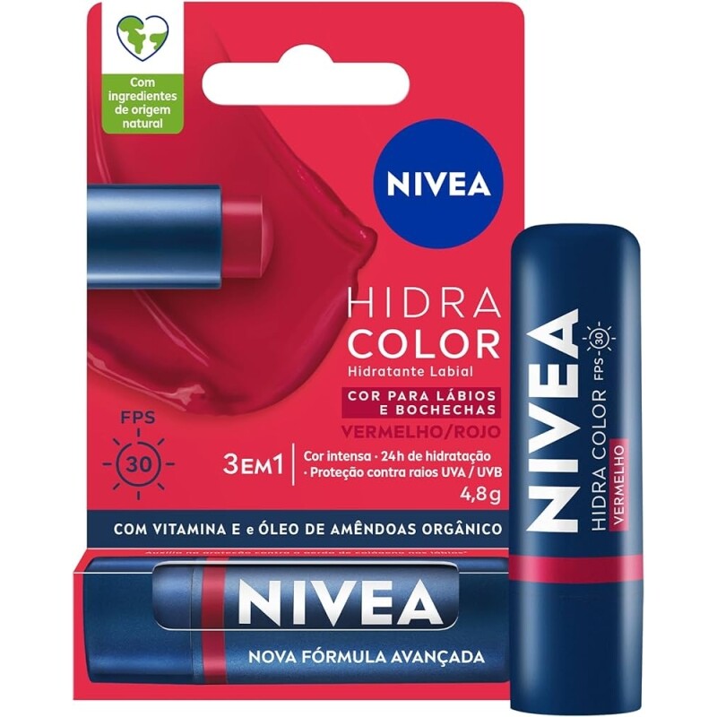 Hidratante Labial NIVEA Hidra Color 2 em 1 Vermelho 48g