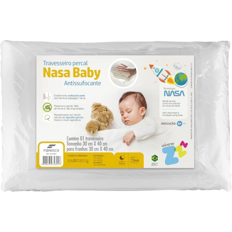 Travesseiro Nasa Baby Anti sufocante recém nascido 0+ Capa Percal 180 fios P/fronhas 30x40cm - Fibrasca