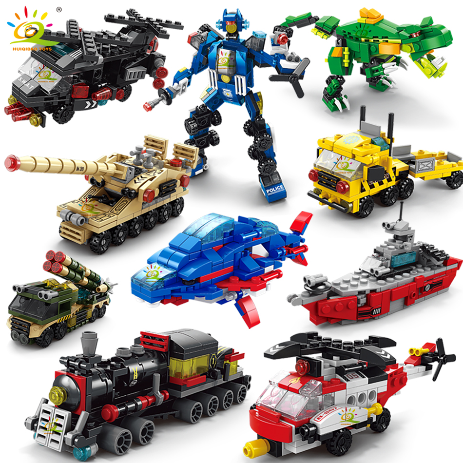 (Taxa inclusa) HUIQIBAO-City Engineering Car Building Blocks para Crianças, Brinquedo 6 em 1