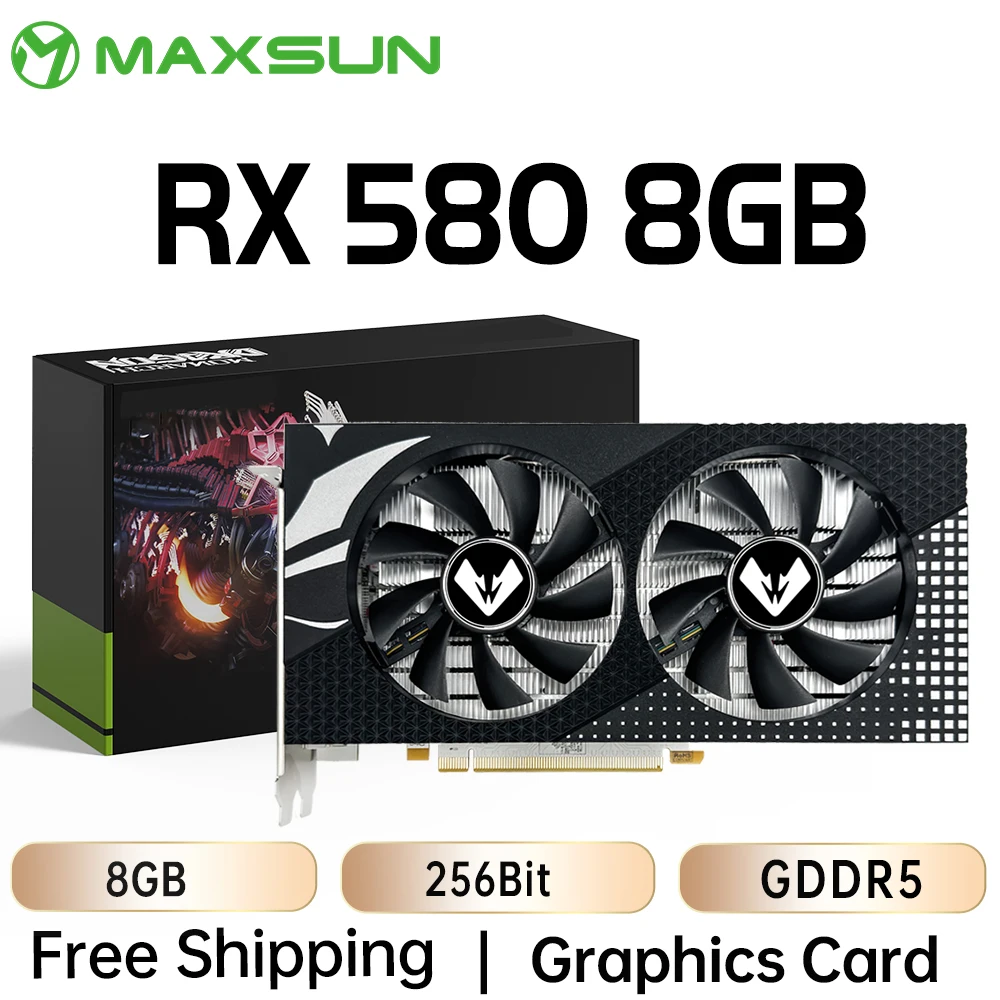 Placa de Vídeo Maxsun Rx580 2048sp 8g Gddr5 256bit Hdmi + Dp * 3 Dvi Placa De Vídeo Para Computador De Jogos De Mesa Gpu