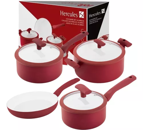 Jogo Panelas Hercules Serve No Fogão Indução Ou Gás 4 Peças Cor Vermelho