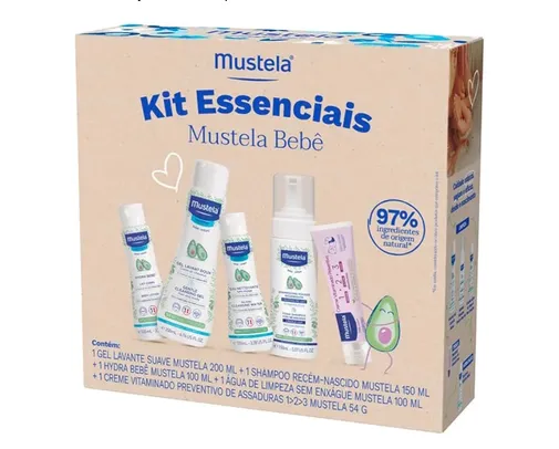 Mustela Kit Essenciais Bebê - Gel Lavante 200ml + Shampoo Recém-Nascido 150ml + Hydra Bebê 100ml + Água de Limpeza 100ml + Creme Assaduras 54g