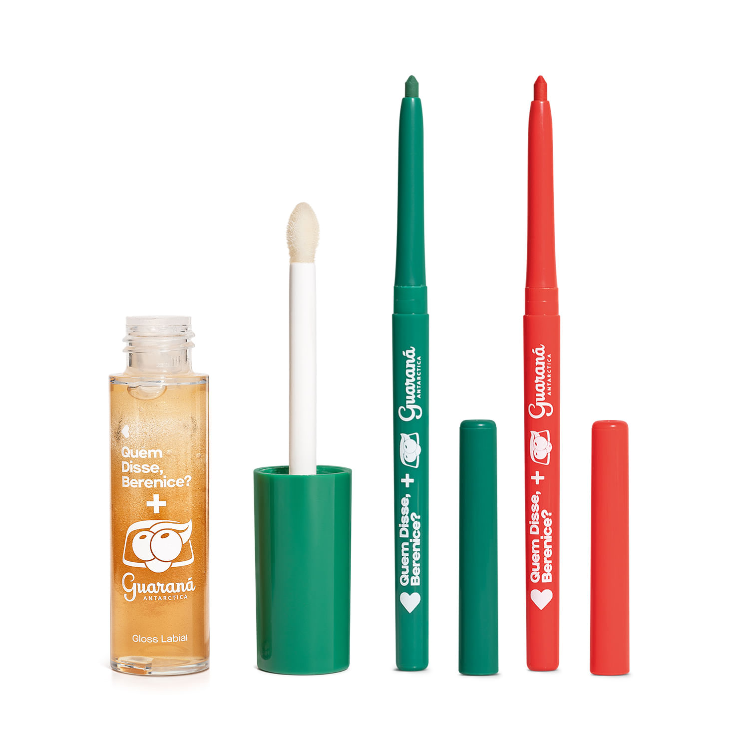 Combo Quem Disse Berenice Guaraná Antarctica Lapiseira Delineador Vermelha 300mg + Lapiseira Delineador Verde 300mg + Gloss Labial