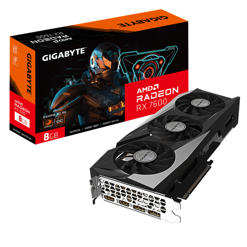 Placa De Vídeo Gigabyte AMD Radeon RX 7600 Gaming OC 8GB GDDR6 FSR Ray Tracing GV-R76GAMING OC-8GD