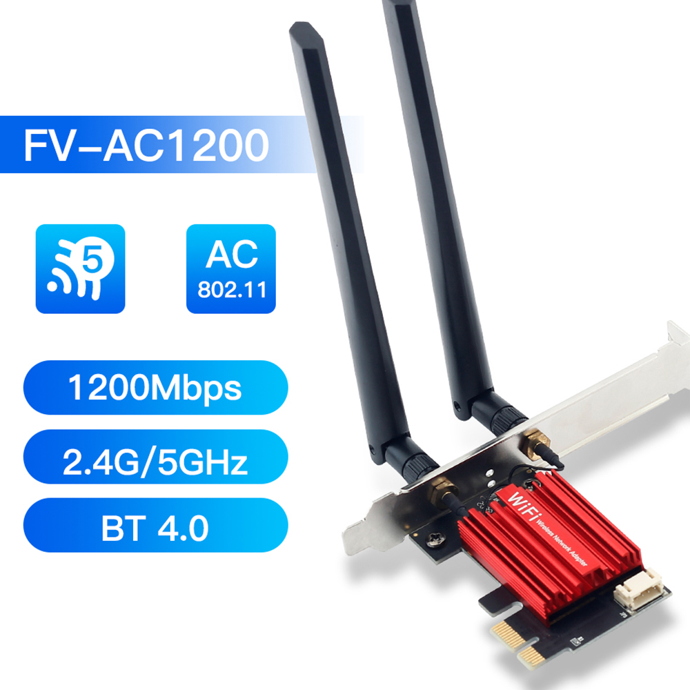 Placa de rede sem fio para desktop, adaptador WiFi, Bluetooth 4.0, banda dupla, Windows 7, 8, 10, 11AC, AC1200, 5 PCIE, 2.4G, 5GHz, 802.11AC