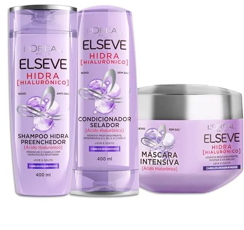 L'Oréal Paris Elseve Hidra Hialurônico Kit - Shampoo 400ml + Condicionador 400ml + Creme de Tratamento 300G