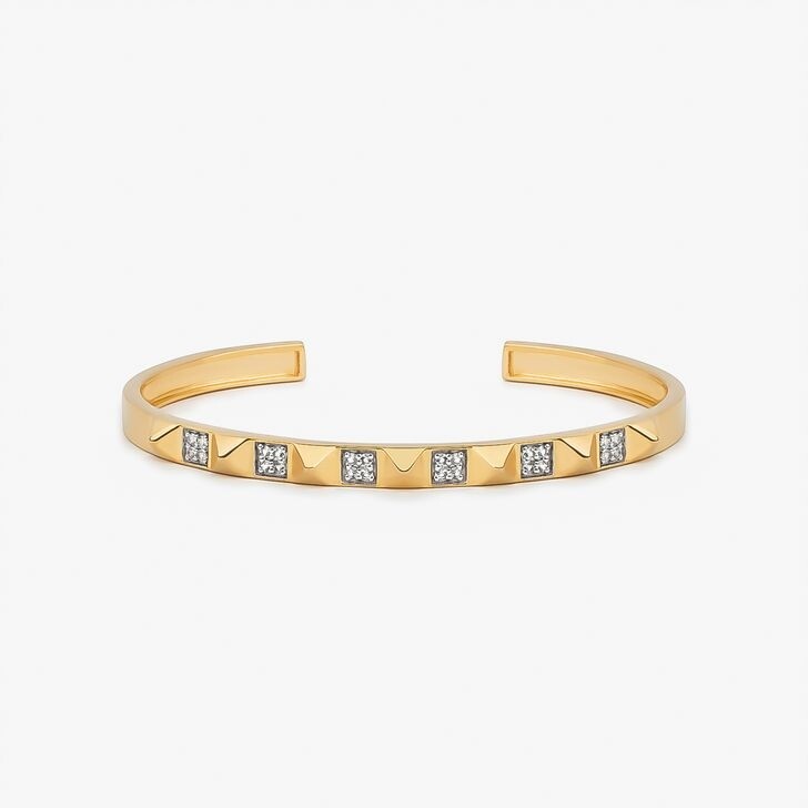 Pulseira Rígida Spikes com Topázio em Prata 925 com Banho de Ouro Amarelo 18k - 17 cm