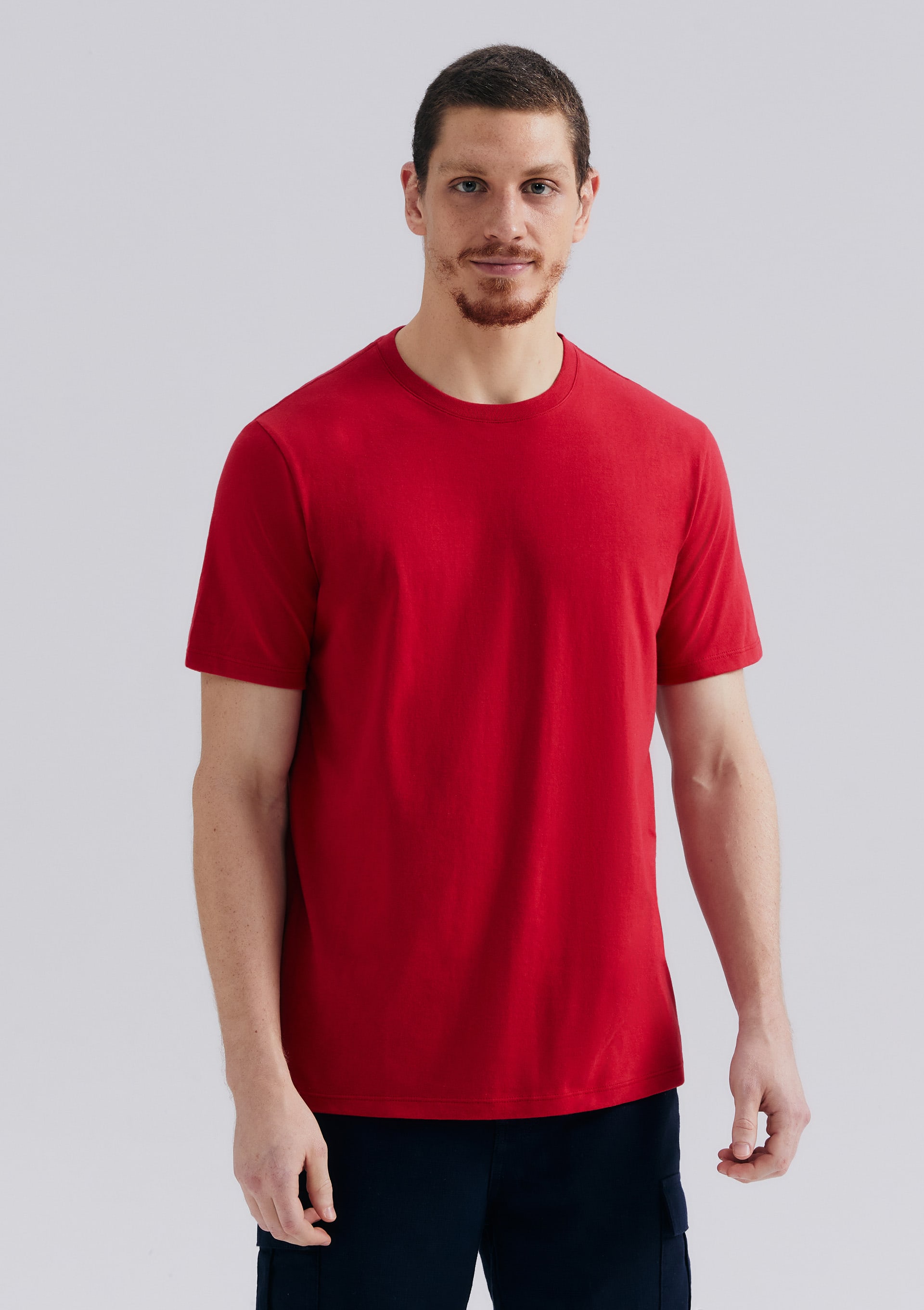 Camiseta Básica Masculina Manga Curta Em Malha H+ - Vermelho [Tamanho P e XXG]