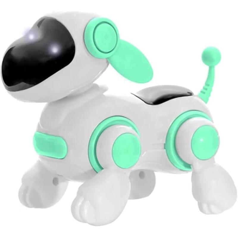 Robô Cachorro Brinquedo Com Face Digital Movimento Luz LED E Música Estimula Coordenação Motora Cores Verde Rosa E A