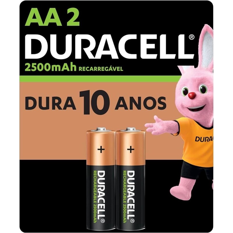 Pilha Recarregável AA Pequena DURACELL com 2 unidades