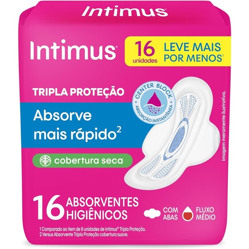 Absorvente Externo Intimus Tripla Proteção Seca com Abas Leve 16 Pague 14