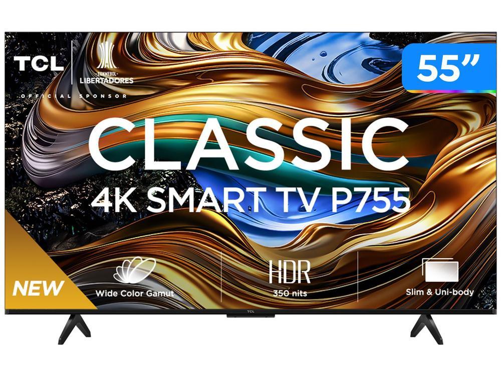 Smart TV 55" Ultra HD 4K TCL LED com Google TV Dolby Vision e Atmos HDR10+ Wi-Fi - 55P755