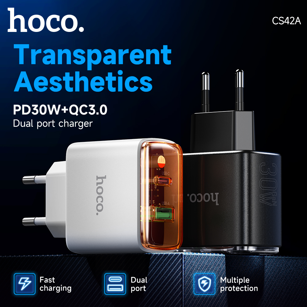 [3UNID R$ 65 MOEDAS+GPAY/TAXA INCLUSA] HOCO Carregador PD 30W USB Tipo-C, Carga Rápida, QC 3.0, Portas 1C1A, Para iOS e Android