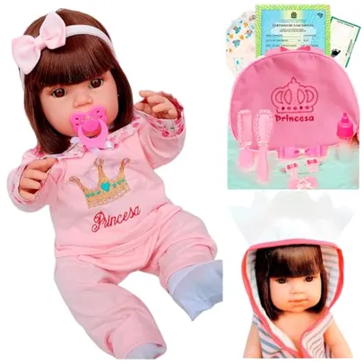 Boneca Bebê Baby Real Reborn Realista 45 cm com Bolsa + 28 Itens