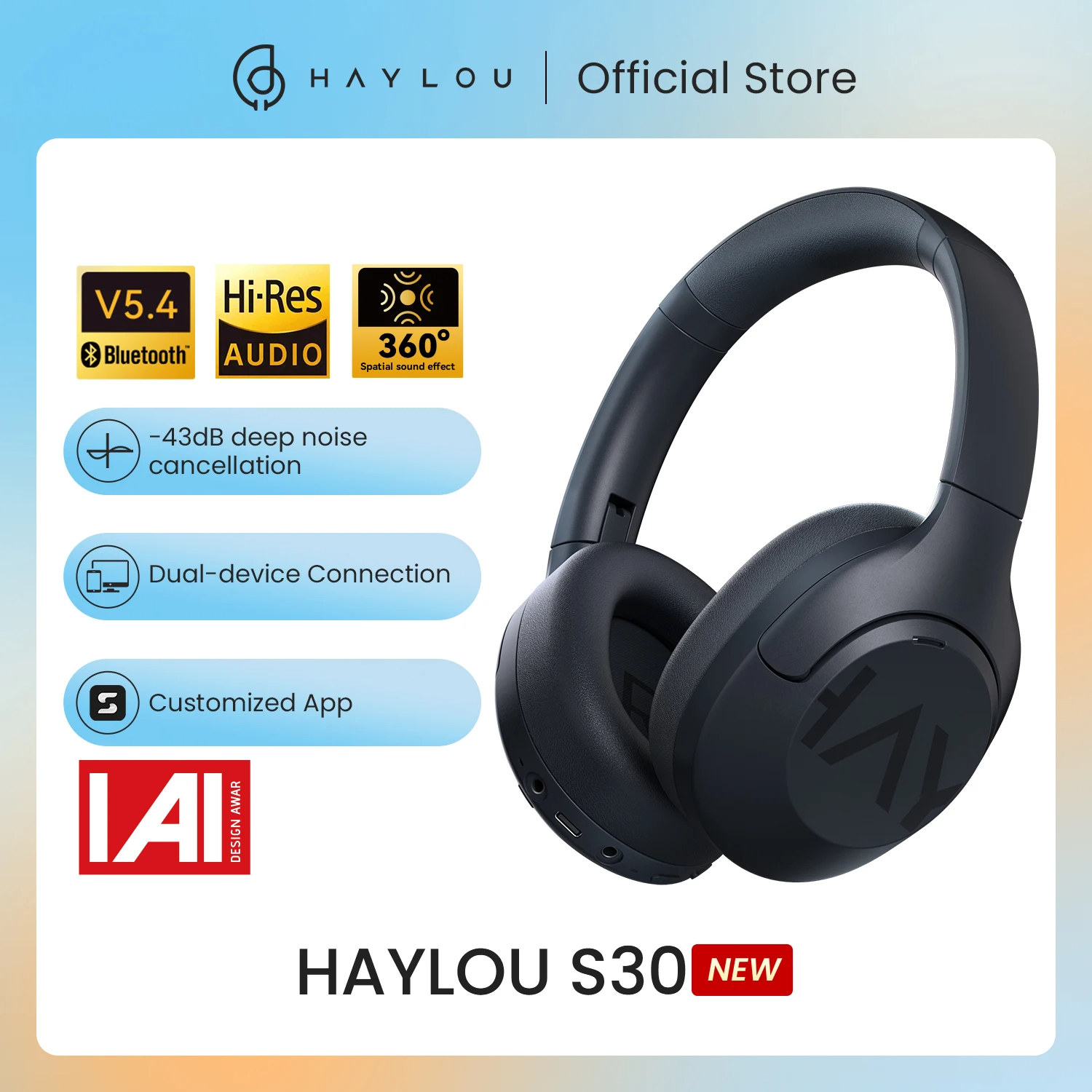 [Taxa Inclusa | APP | G PAY | MOEDAS R$ 157] Headphone Sem Fio HAYLOU S30 com Bluetooth 5.4 Cancelamento de Ruído Adaptável Driver 40mm Até 80 Horas