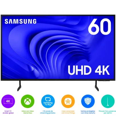 Samsung Smart TV 60 Polegadas 4K 60DU7700 2024, Processador Crystal 4K, Xbox Game Pass, Gaming Hub, AI Energy Mode, Controle SolarCell, Alexa built in