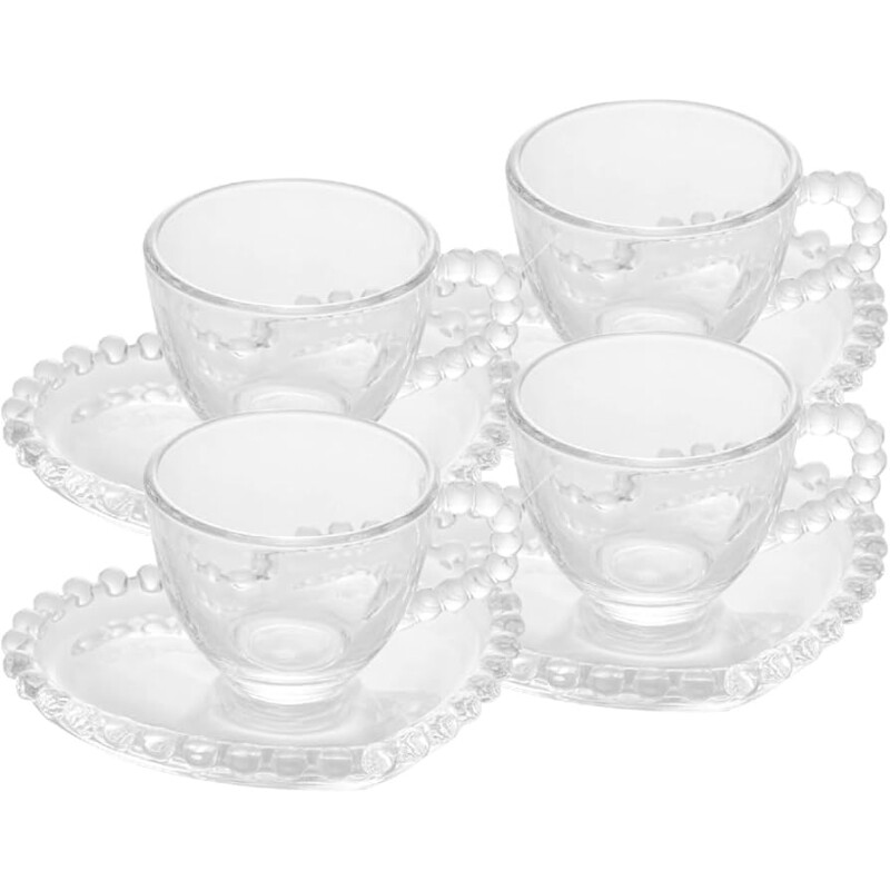 Wolff Coração Pearl Conjunto de Xícaras para Café com Pires de Cristal 4 Peças Transparente 85 ml