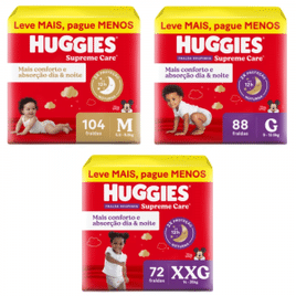 Pacote Fralda Huggies Supreme Care - M (104) - G (88) - XXG (72)