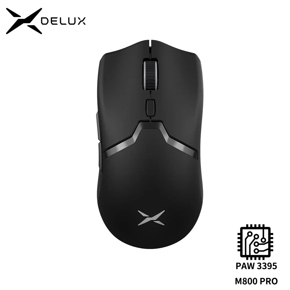 Delux-M800 PRO PAW3395 Mouse para jogos sem fio, Bluetooth, Conexão Tri-Mode, 26000DPI, Switches Huano Pink, Macro Mice para PC Gamer