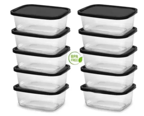 Kit 10 Potes 500ml Transparente Marmita Fitness Organizador Microondas Freezer BPA Free