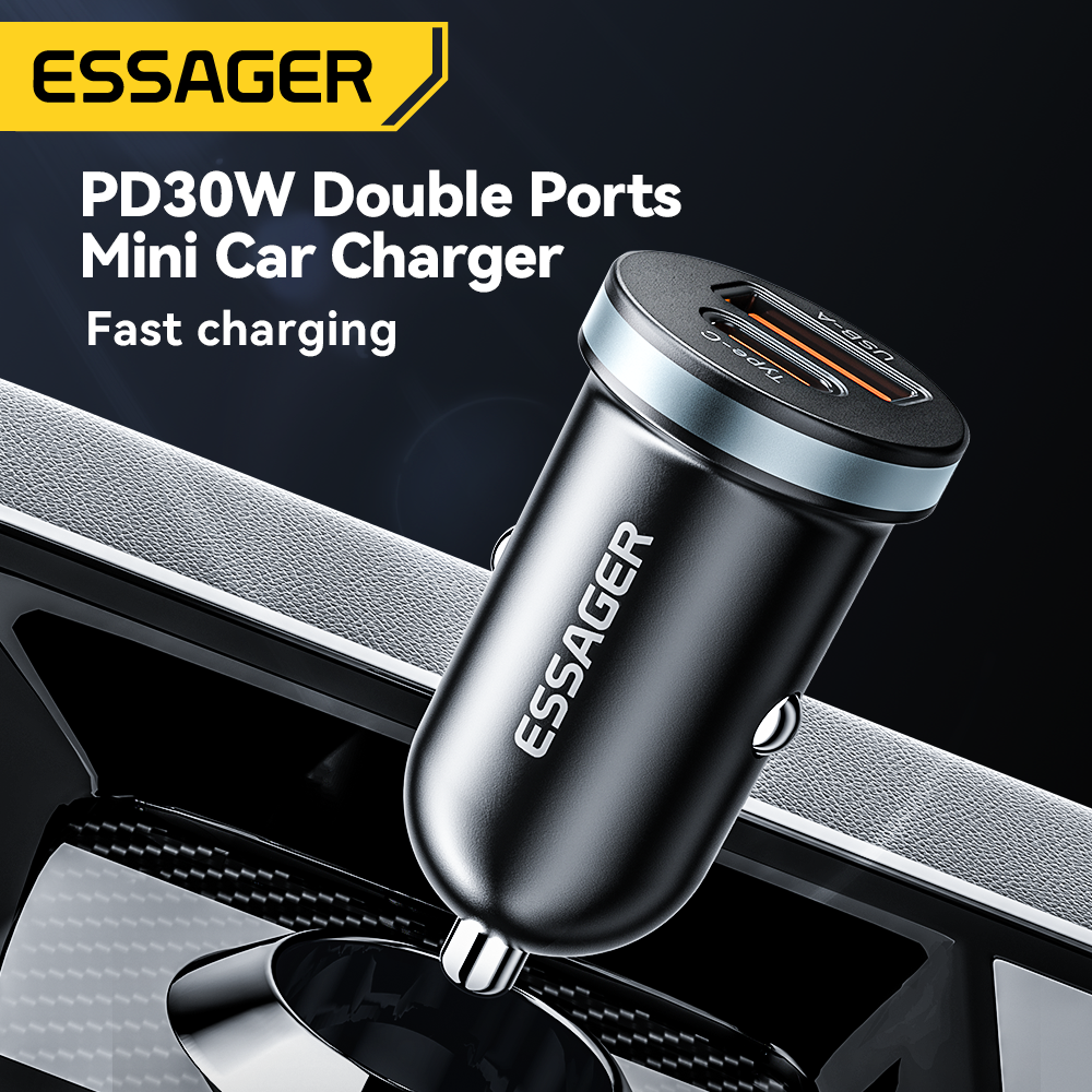 Carregador para Carro Essager 30W USB-C PD QC 3.0