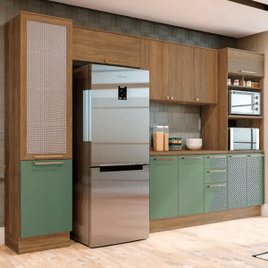 Cozinha Completa Modulada 5 Peças 11 Portas 3 Gavetas MDP Botanic Kappesberg - Nog Fosco/Verde Oliva