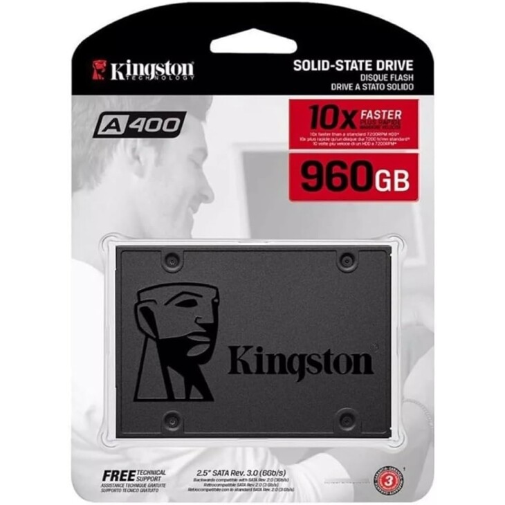 SSD Kingston 2.5´ 960GB A400 SATA III Leituras: 500MBs / Gravações: 450MBs - SA400S37/960G