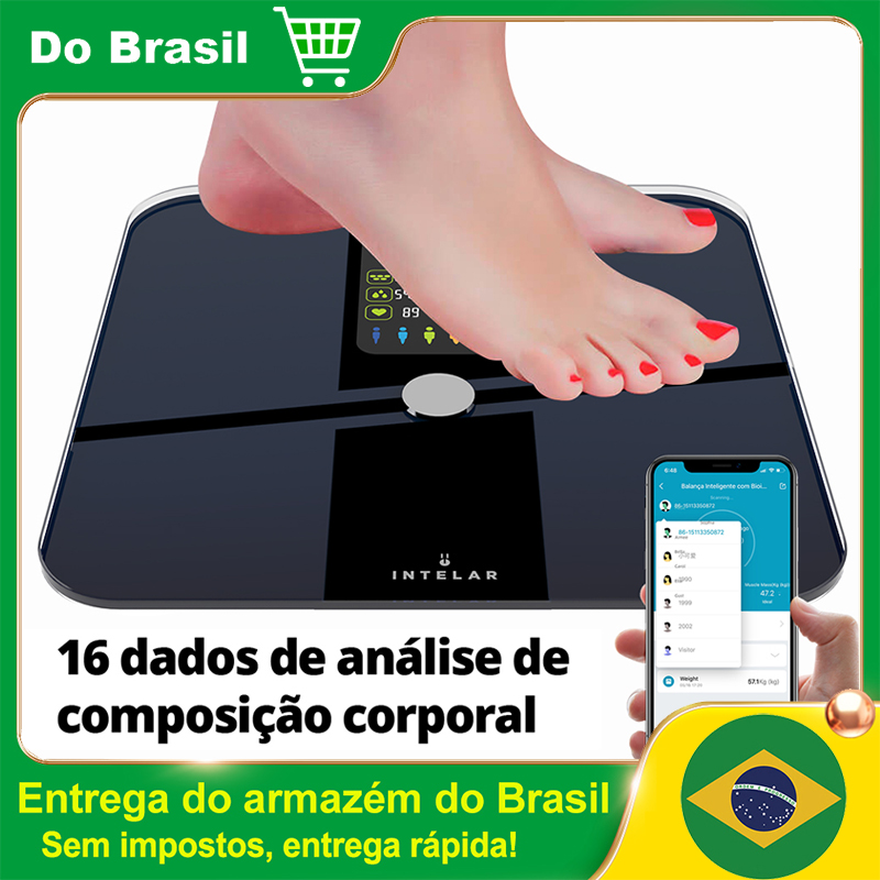 Balança Digital Inteligente Composição Corporal 16 Dados de Análise Tuya Bluetooth até 180KG