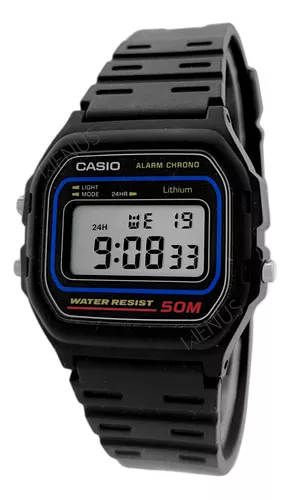 Relogio Casio Masculino Digital Preto/azul Original W-59-1vq Correia Preto Bisel Preto