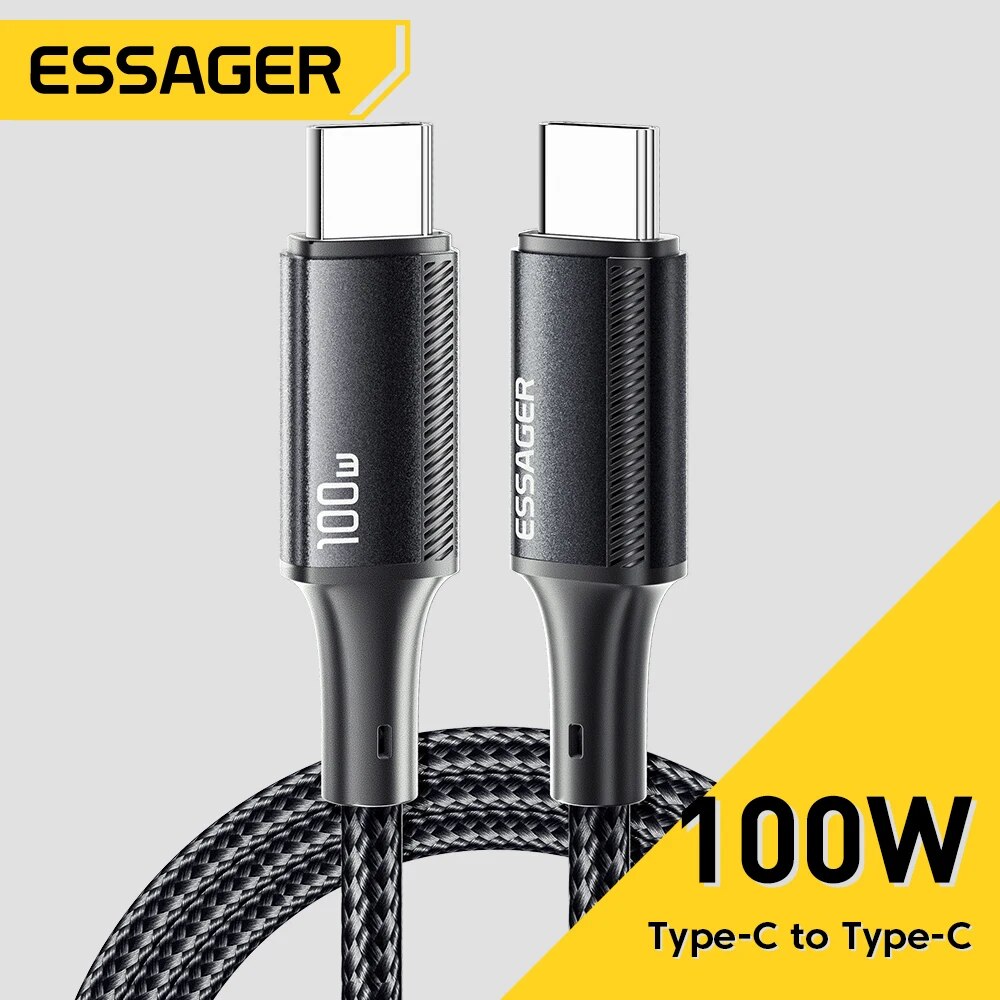 [3 UNIDADES/R$ 41 COM GPAY/TAXA INCLUSA] Essager Cabo Tipo-C 100W PD, Carregamento Super Rápido, Para iOS e Android