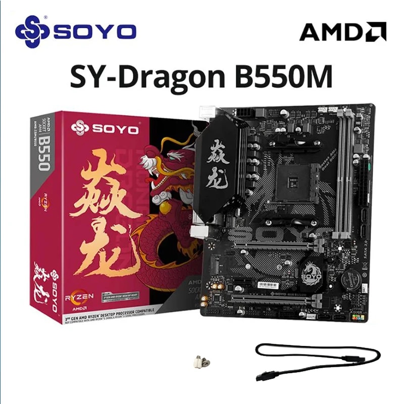 Soyo amd b550m placa-mãe para jogos usb3.1 m.2 nvme sata3 ddr4 canal duplo suporta ryzen r3 r5 r7 3000 4000 5000 cpu am