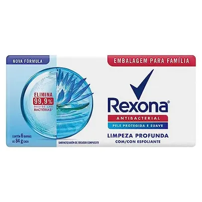 (REC) (Mais por Menos R$7,92) Rexona Sabonete em Barra Limpeza Profunda 84G - 6 Barras