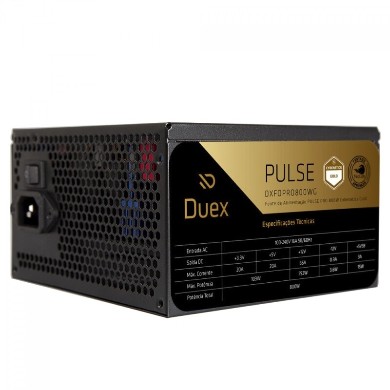 Fonte Duex Pulse Pro 800W 80 Plus Gold PFC Ativo Full Modular Preto