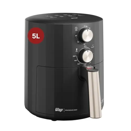 WAP Fritadeira Elétrica Air Fryer Grand Family 5L Cesto Removível com Duplo Revestimento Antiaderente 1500W e Ajuste de Temperatura 220V