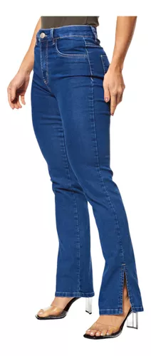 Calça Jeans Feminina Modelagem Reta Com Fenda Sawary