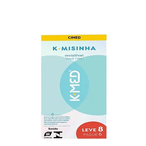 Preservativo Masculino K-Med K-Misinha Lubrificado Invisível Mais Fina 8 Unidades