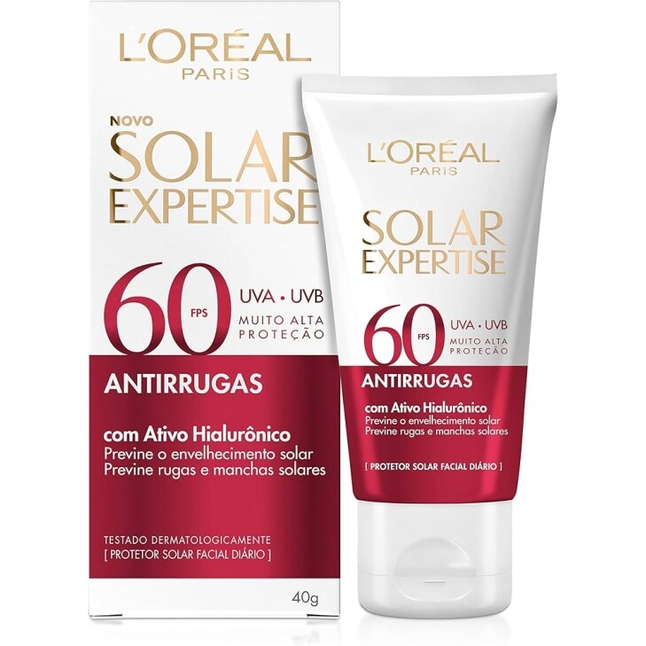 L'Oréal Paris Protetor Solar Facial Antirrugas FPS60 com Ativo Hialurônico Solar Expertise 40g