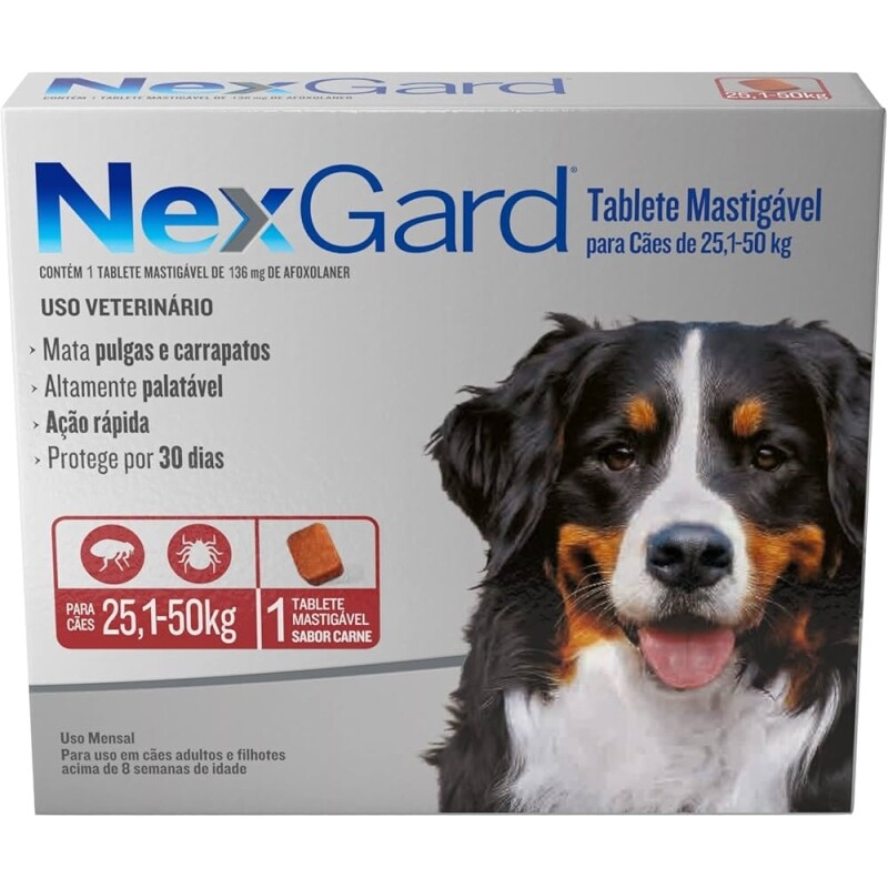 NexGard Antipulgas e Carrapatos para Cães de 251 a 50kg 1 tablete