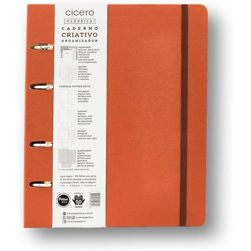 Caderno Criativo Argolado Organizador Clássica Pautado 17X24 Caramelo Cicero