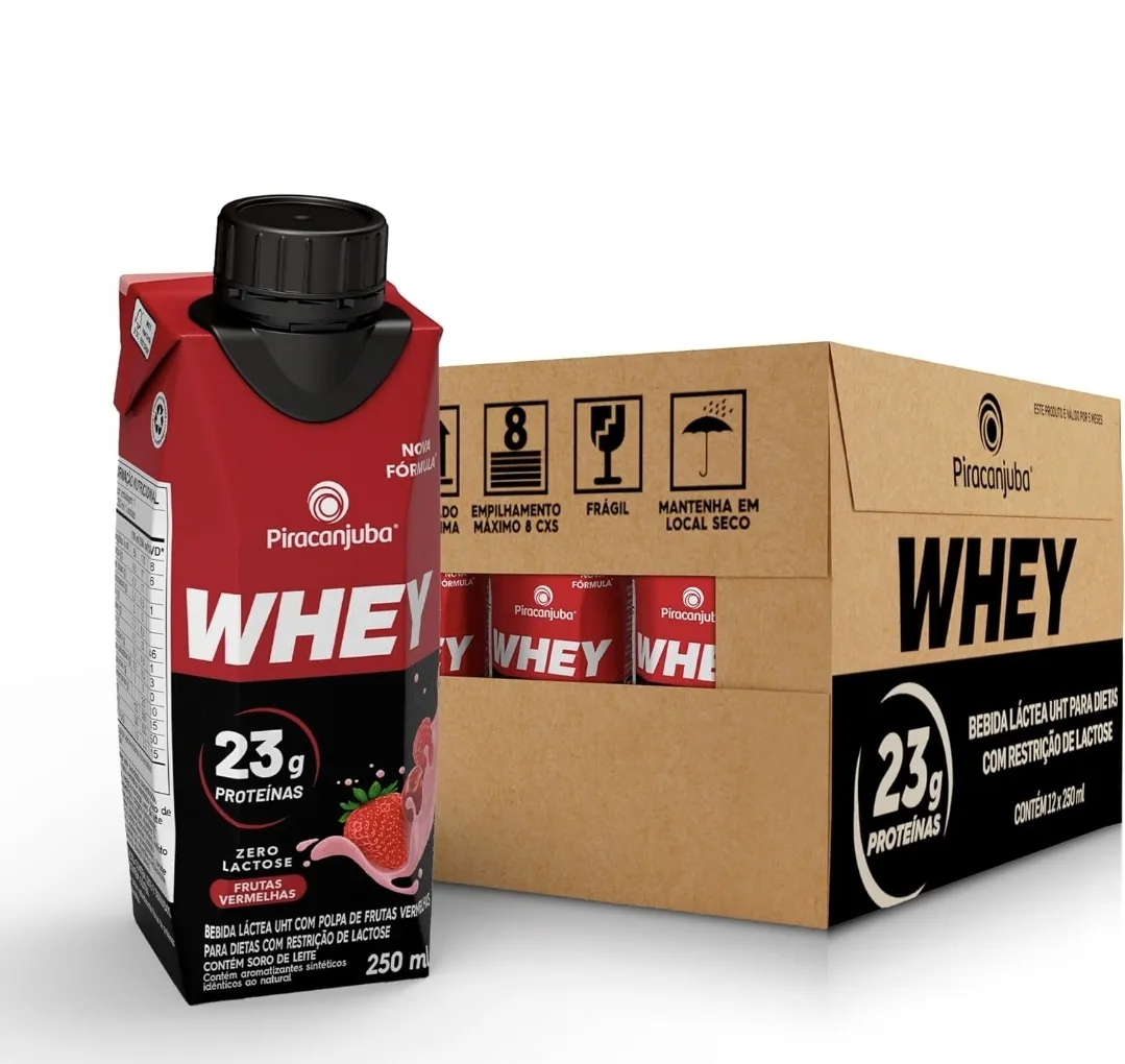 Pack de Whey Zero Lactose Frutas Vermelhas 23g Piracanjuba 250ml - 12 Unidades