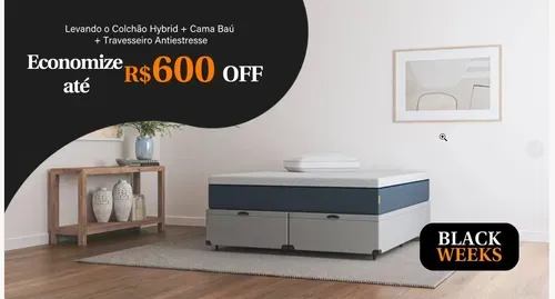 Colchão Hybrid Solteiro + Cama Baú + Travesseiro Antiestresse