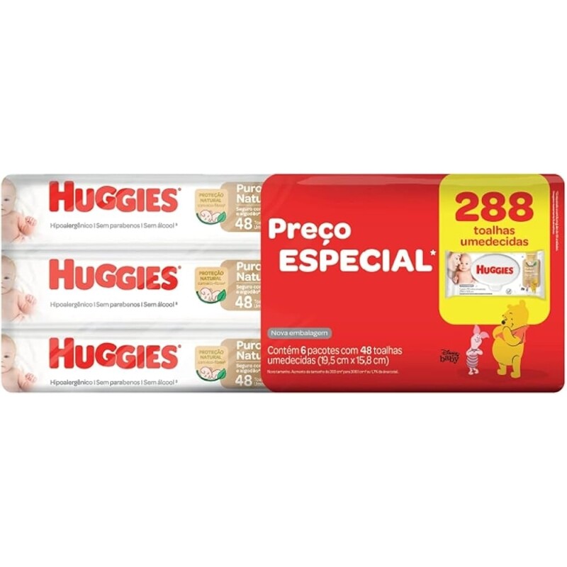 Lenço Umedecido Huggies Puro e Natural Leve 6 Pague 5 - 48 Unidades