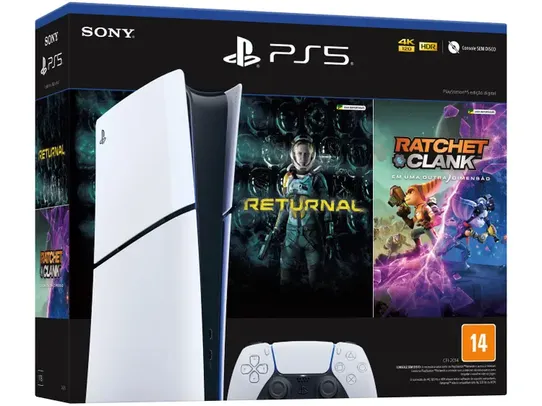 PlayStation 5 Slim Edição Digital 2024 1TB - 1 Controle Branco Sony com 2 Jogos