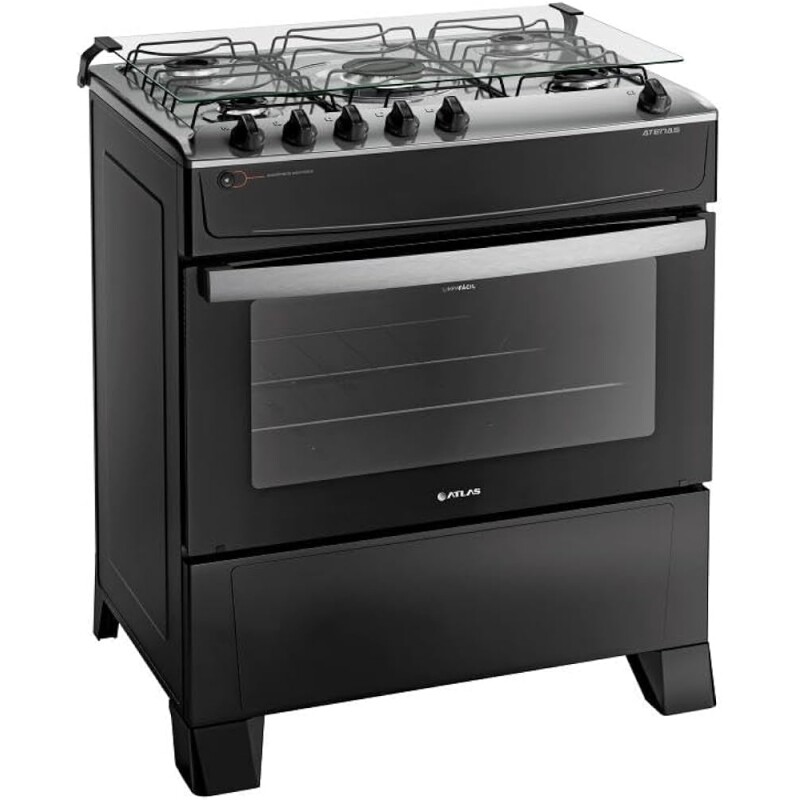 Fogão 5 Bocas Preto com Mesa Inox Atlas Atenas Bivolt