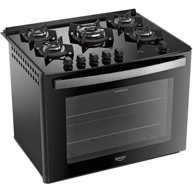 Fogão de Embutir 5 Bocas Preto com Mesa de Vidro Dako Supreme Bivolt