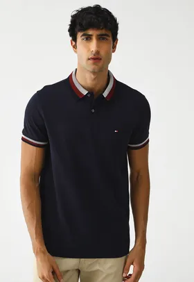 Camisa Polo Tommy Hilfiger Regular Two Tone Shado Collar Azul Marinho