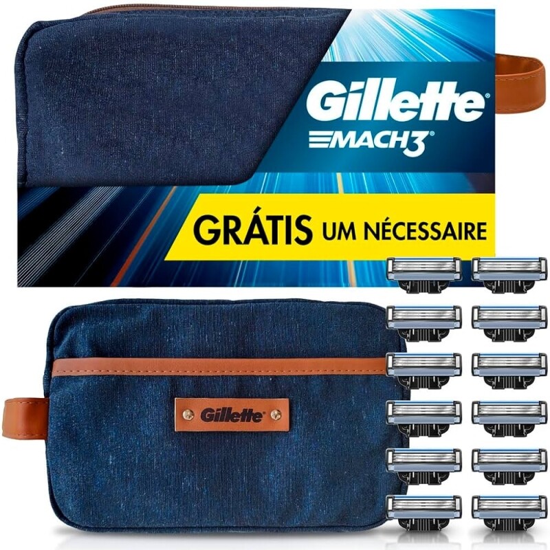 Gillette 1 Kit Mach3 Carga para Aparelho 12 Uds + 1 Nécessaire