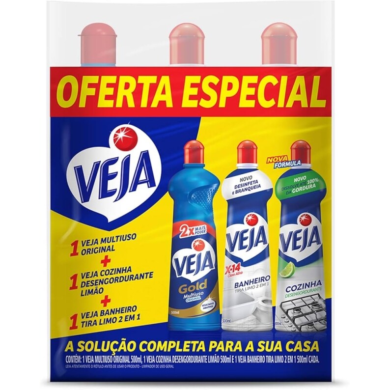 Kit Limpador Veja Gold Multiuso 3 Unidades