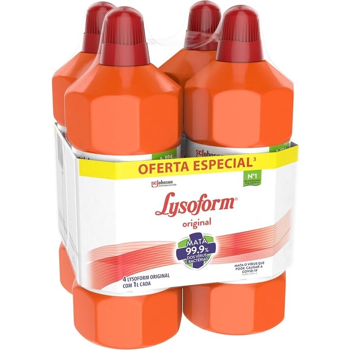 Lysoform Original Desinfetante Líquido Limpeza Pesada e Eficiente 4 unidades de 1l