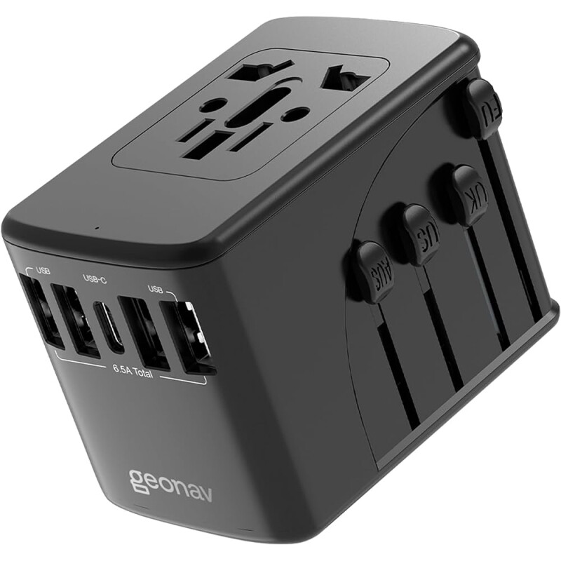 Geonav Carregador Universal com Adaptadores de Viagem 4 Portas USB + 1 USB-C TLCH65BK Preto